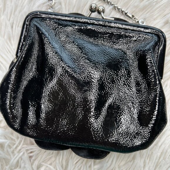 Brighton Rosalie Coin Purse Mini Crossbody Black Floral Flower Patent Leather - Picture 5 of 10